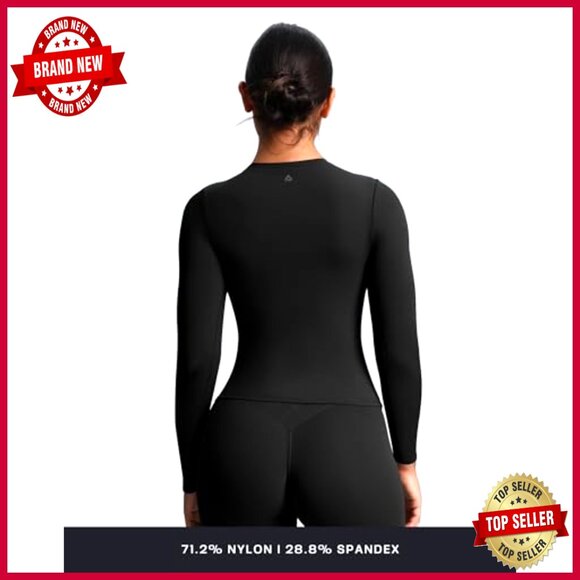 Long Sleeve Ruched Crop Top, PlushFlex Fabric, Workout & Casual Wear - Picture 2 of 5